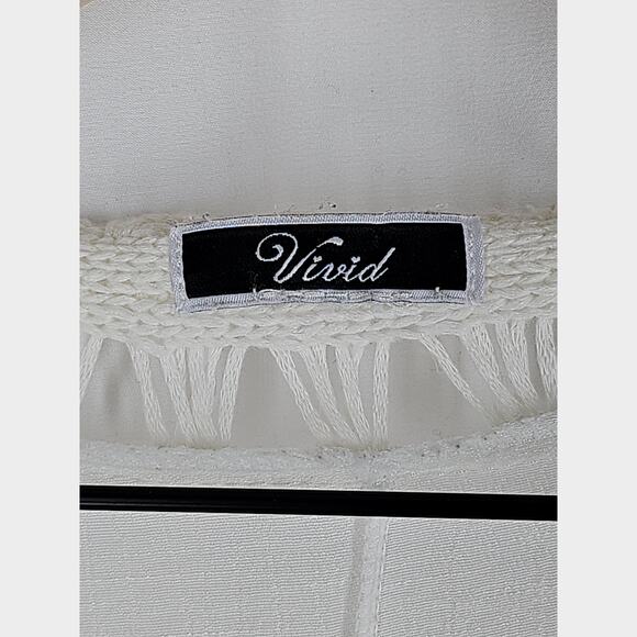 VIVID IMPORTERS WHITE CROCHET FRINGE COVER-UP CARDIGAN – SIZE L – BOHO STYLE - Picture 4 of 13